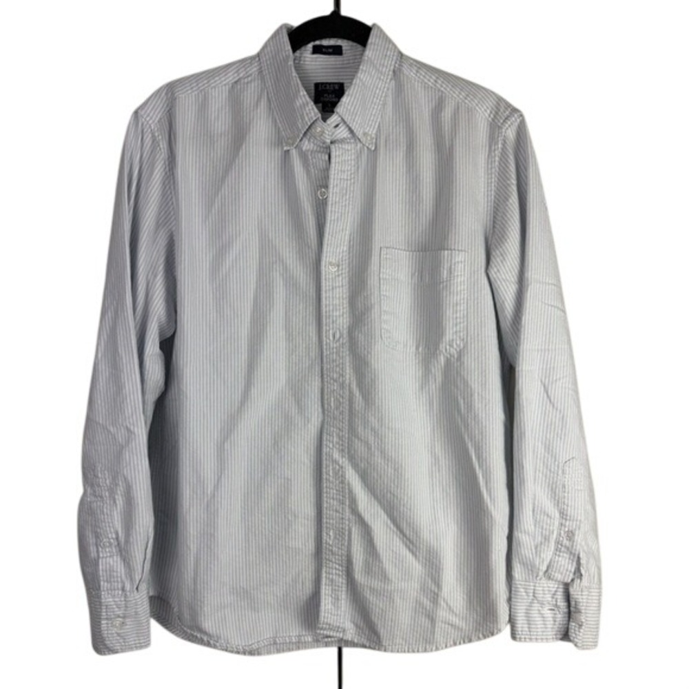 J.Crew Flex Oxford Slim Fit Pinstripe Button Down Shirt Mens Large‎